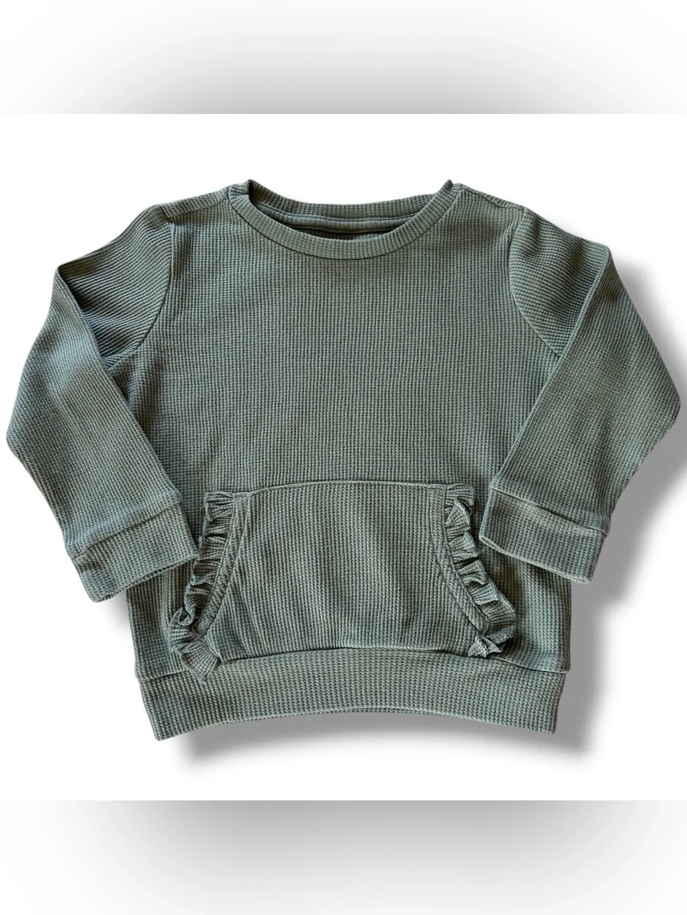 EUC, Light Sage Green Thermal Ruffle Pocket Pullover size 3T